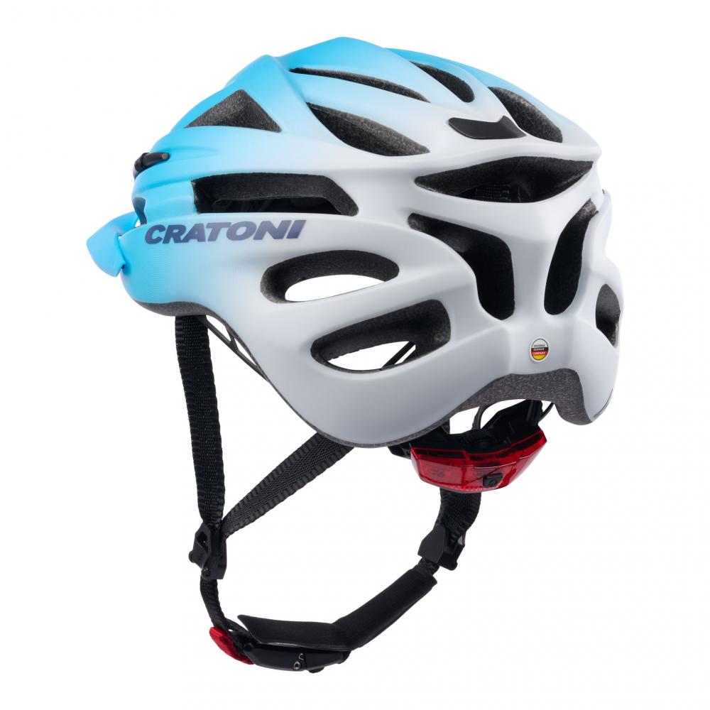 CRATONI Pacer Junior Kinder-Fahrradhelm - S-M 54-58 cm, Blue White Matt, 250 g, Rücklicht, 20 Ventilationsöffnungen, LFS, CE EN 1078