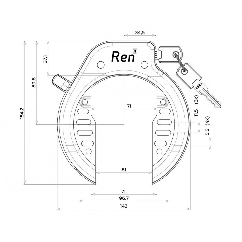 AXA Ren 2 Rahmenschloss 61 mm schwarz mit 2 Schlüsseln