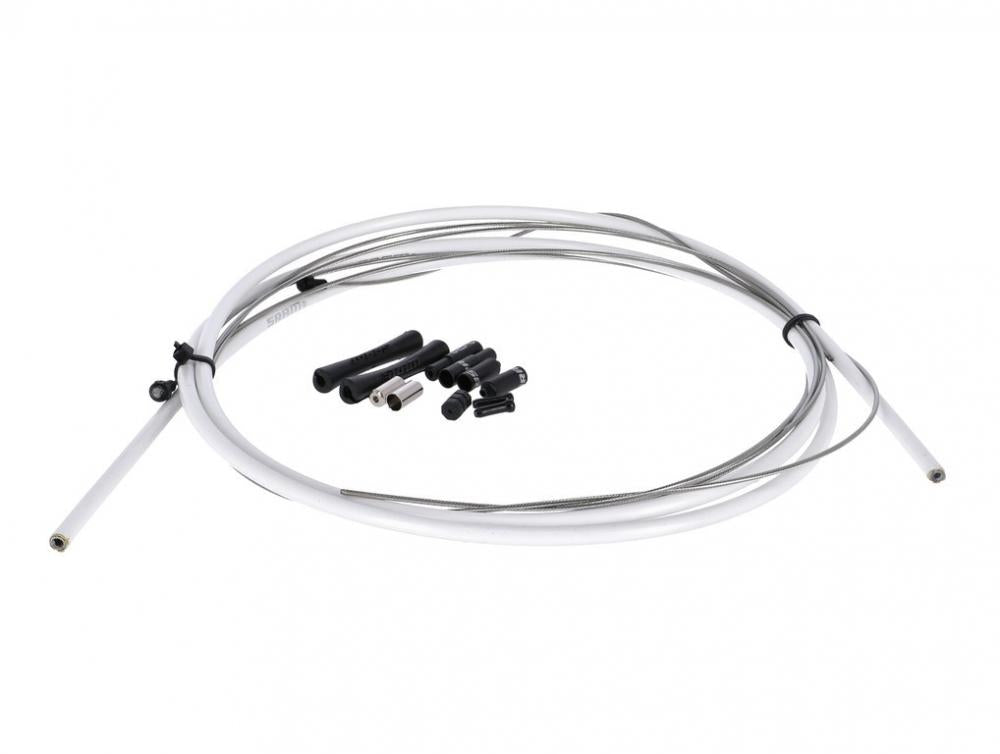 Weißes SRAM SlickWire Pro Schalt-/ Bremskabel-Kit 5mm mit Hüllen, Zügen und Endkappen.