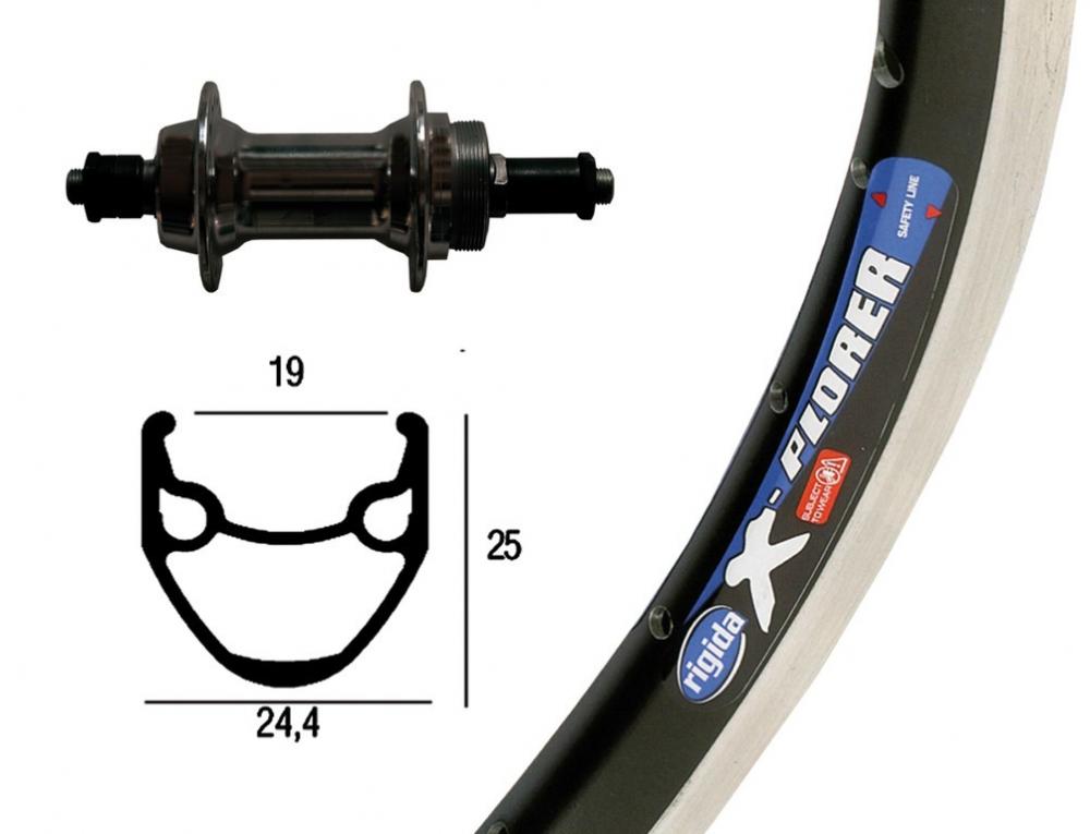 Bike-Parts Laufrad Hinterrad 26x1.75 Zoll Schraubkranz 6-7 fach schwarz 36-Loch Ryde X-Plorer schwarz silber Nirosta-Speichen schwarz