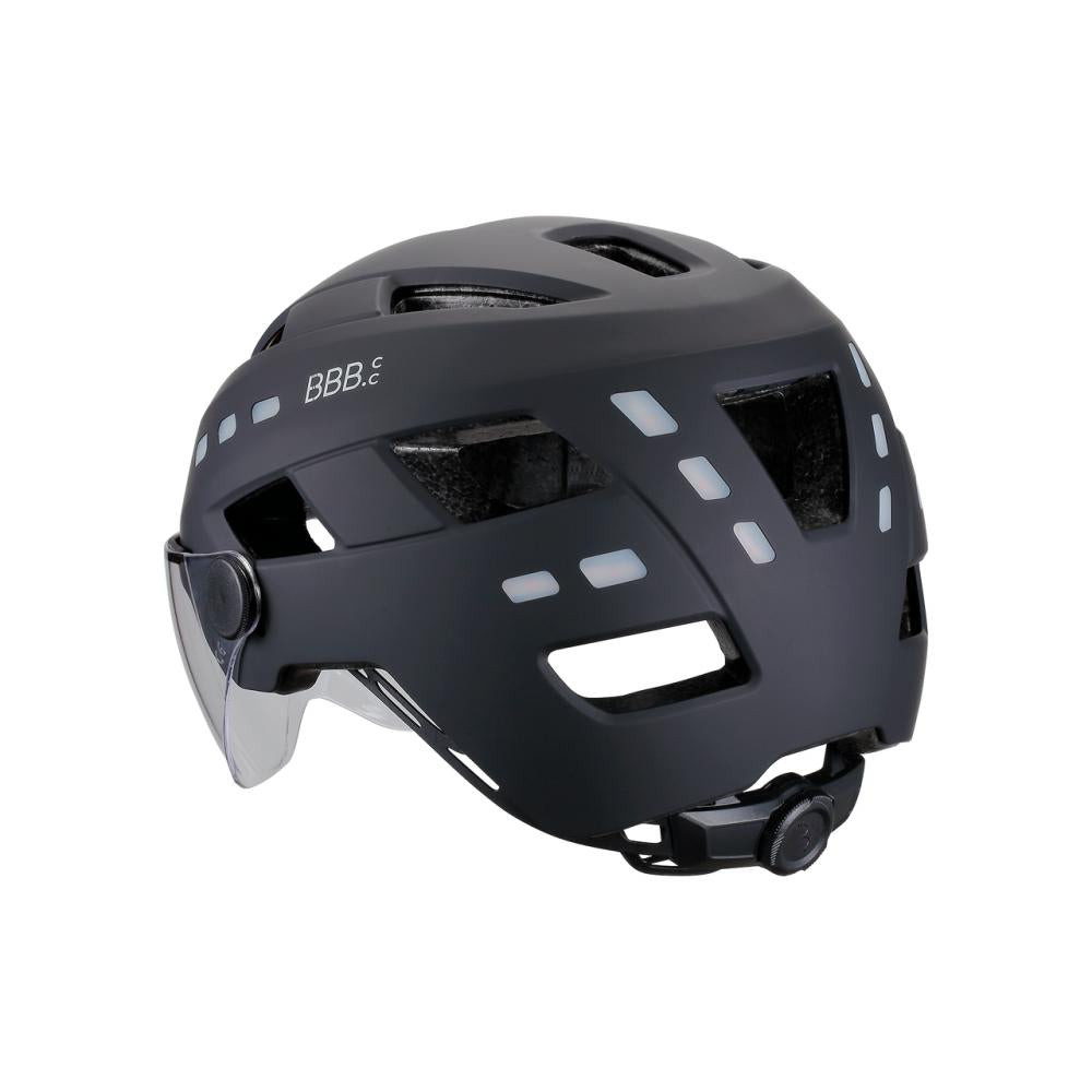 BBB Cycling District LED Helm 54 schwarz - E-Bike-Stadthelm mit Gesichtsschutz & Licht
