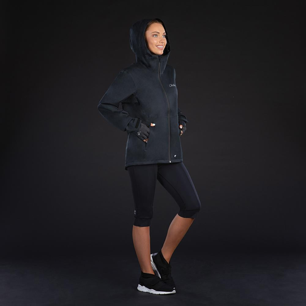 CHIBA Rainjacket Damen - wasserdicht, winddicht, atmungsaktiv, reflektierendes Logo, Größe S, schwarz