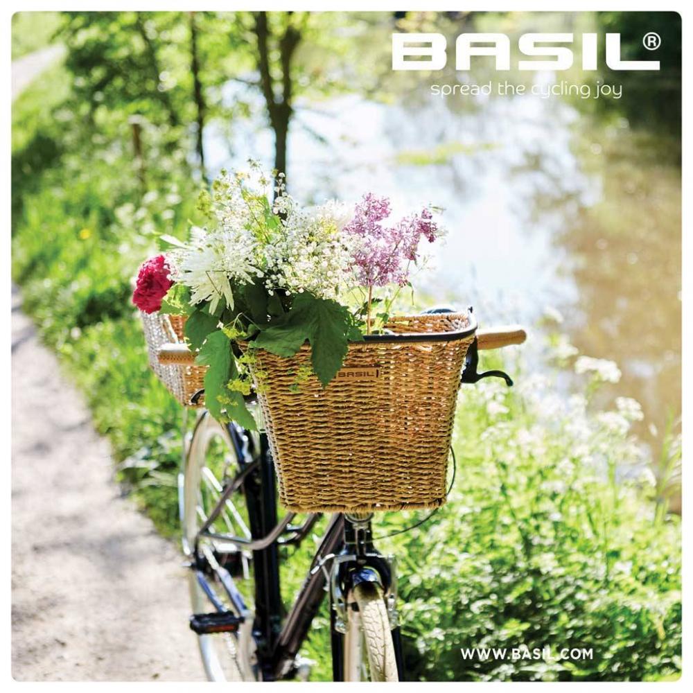 Basil Bremen Rattan Look KF Fahrradkorb, abnehmbar, wetterfest, inkl. KF-Adapterplatte, Soft-Grip-Tragebügel, Maße 27x35x29 cm, braun