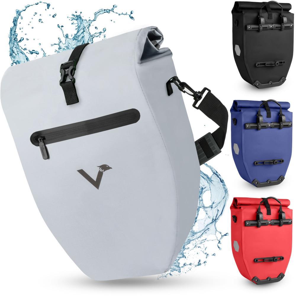 Valkental ValkBasic reflektierende 20L Gepäckträgertasche in Grau, wasserdicht, mit weiteren Farben Schwarz, Blau, Rot.