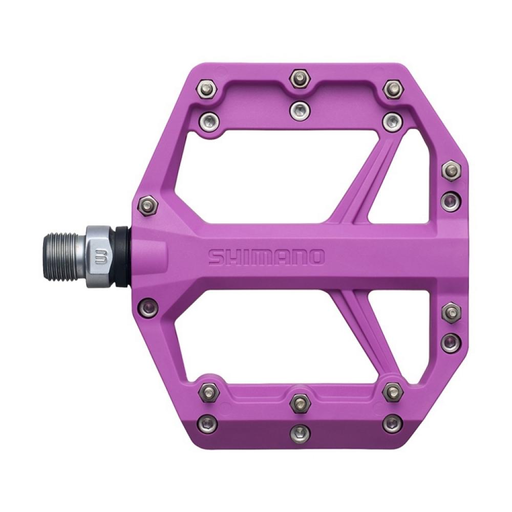 SHIMANO Pedal PD-GR400 Violett Flat Pedal - griffige Plattform für Trail und All-Mountain