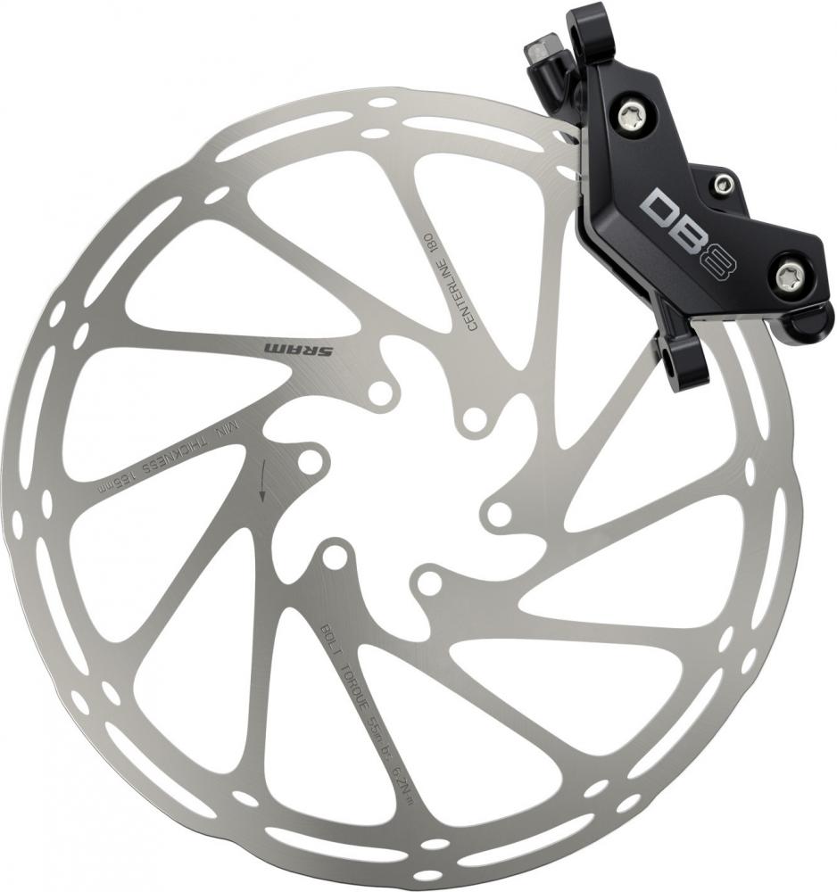 SRAM DB8 Stealth Hinterradbremse mit Centerline 180mm Scheibe, robust und leistungsstark.