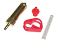 Rockshox Servicewerkzeug Reverb unten 00.6815.066.020: Messing-Entlüftungsspritze, rote Klemme, Stopfen und Schlauch.
