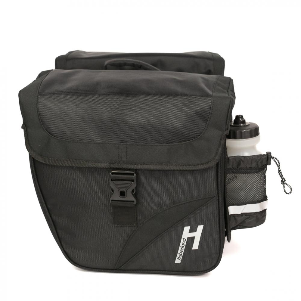 Schwarze Haberland Doppeltasche 31l Carry On Fahrradtasche mit Schnalle und Flaschenhalter für Alltag & Tour.