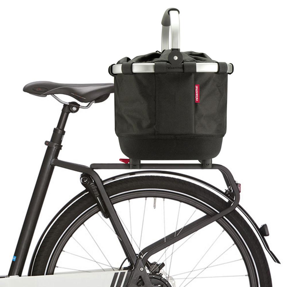 KLICKfix Fahrradkorb Carrybag GT schwarz auf Racktime Gepäckträger montiert am Fahrrad Heck.