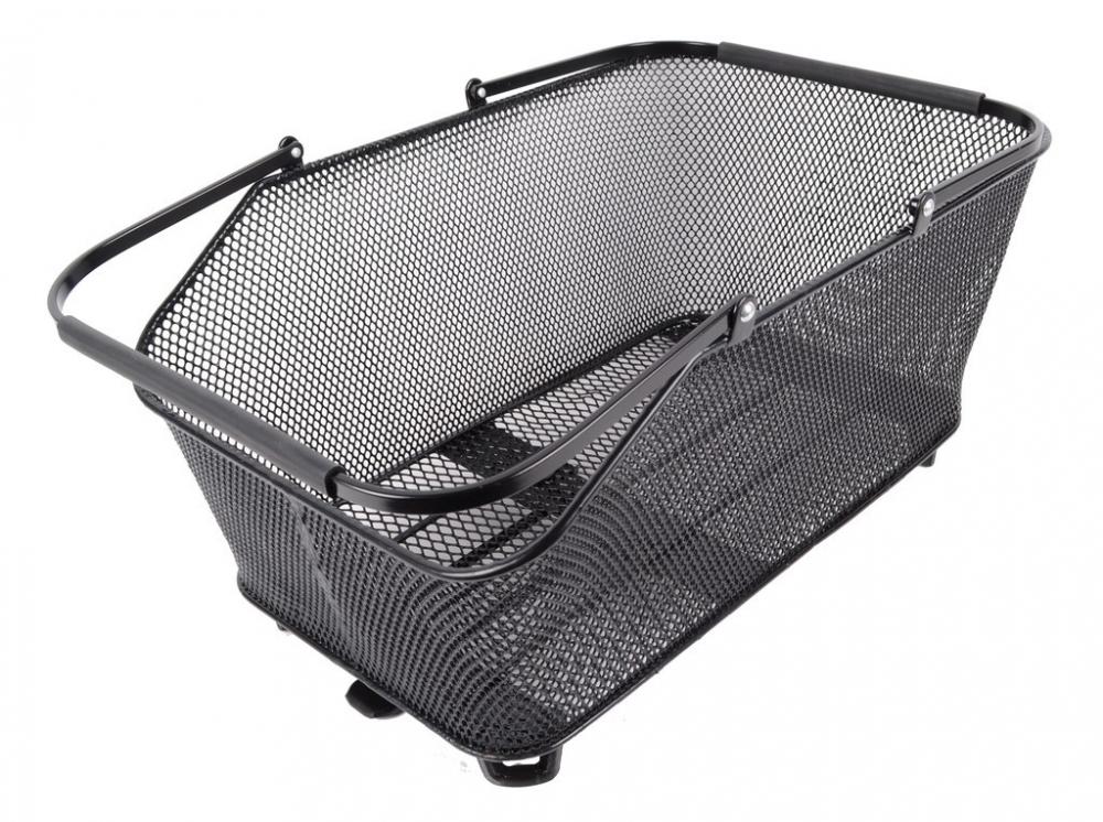 Schwarzer AtranVelo System Korb Daily L 28l 50x20x32cm aus engmaschigem Metall mit AVS Adapter und Tragegriffen.