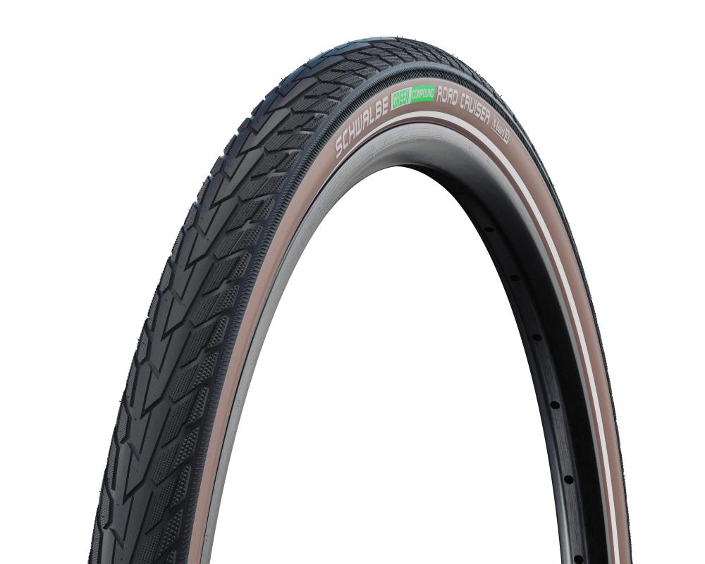 Schwalbe Road Cruiser 28x1.75 47-622 Fahrradreifen mit brauner Seitenwand, Green Compound und K-Guard Pannenschutz.