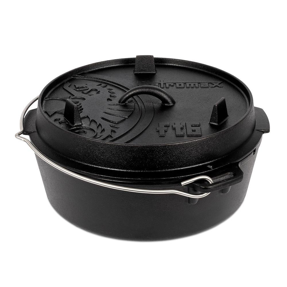 Petromax Feuertopf ft6-t: Gusseiserner Dutch Oven, 5,5 l, für 48 Personen, ideal für Lagerfeuer, Grill, Backofen und Herd, ohne Füße, sofort einsatzbereit