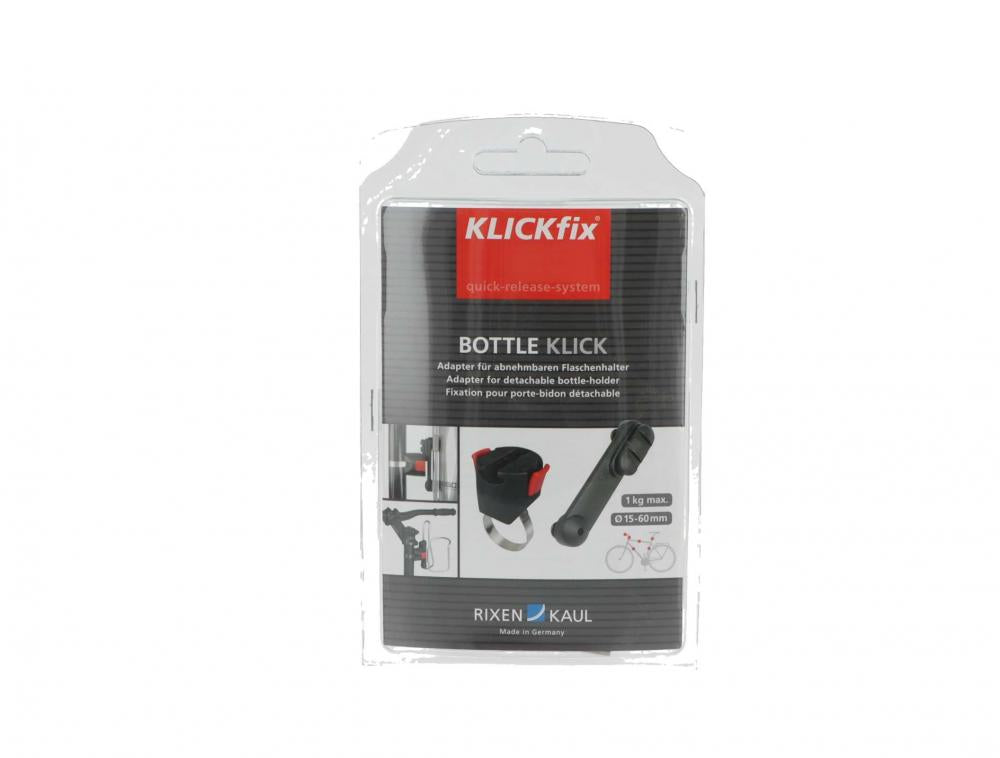 KlickFix Bottle Klick Flaschenhalter-Adapter mit Schnellverschluss-System für Fahrräder in der Verpackung.