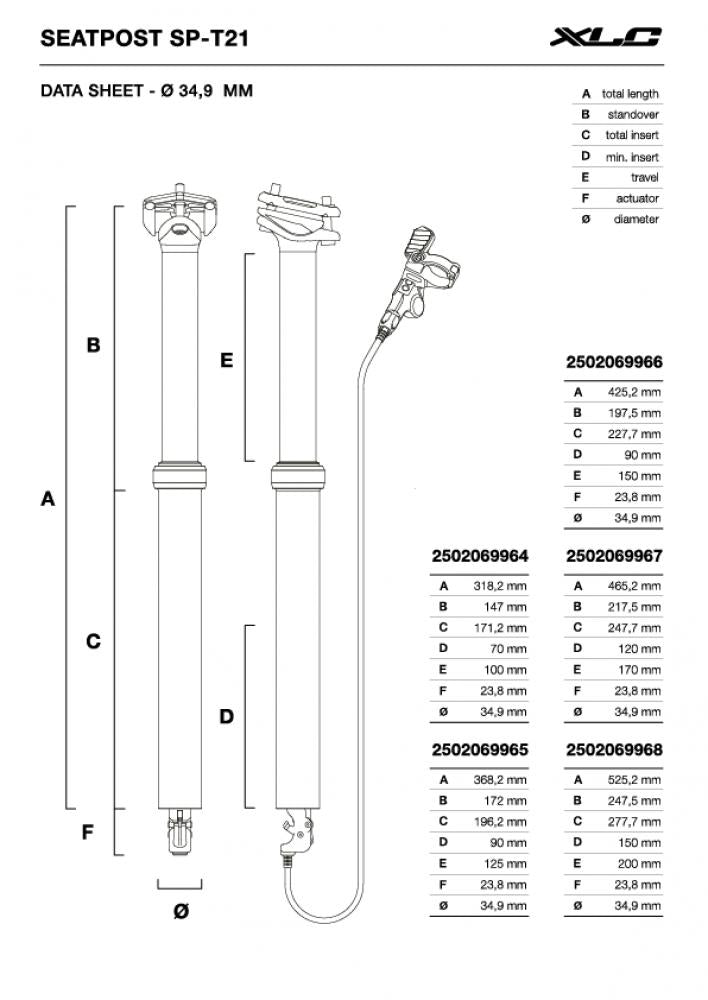 XLC Dropperpost SP-T21 Sattelstütze Ø 34,9 mm 342 mm schwarz - 100 mm Hub, interne Zugführung (ICR)