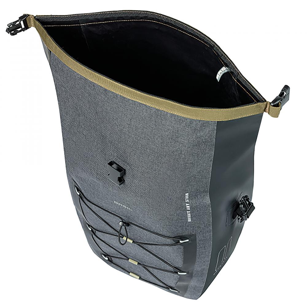 Basil Einzeltasche Navigator Storm MIK Hooks - 25 Liter - Tarpaulin / Polyester - wasserdicht (IPX3) - Rolltop mit Schnalle - Kompressions-Vortasche - verstellbar inkl. Schultergurt - Reflexion - Fahrradtasche