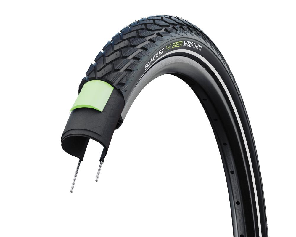 Schwalbe Marathon GreenGuard Fahrradreifen Schwarz im Querschnitt, zeigt Pannenschutz für City-/E-Bikes.