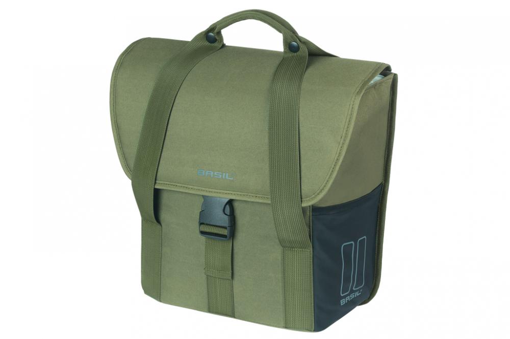 Basil Einzelpacktasche Go 16 Liter - Dunkelgrün 14x28x31 cm (Hook-On System, Kordelverschluss, Reflektoren)