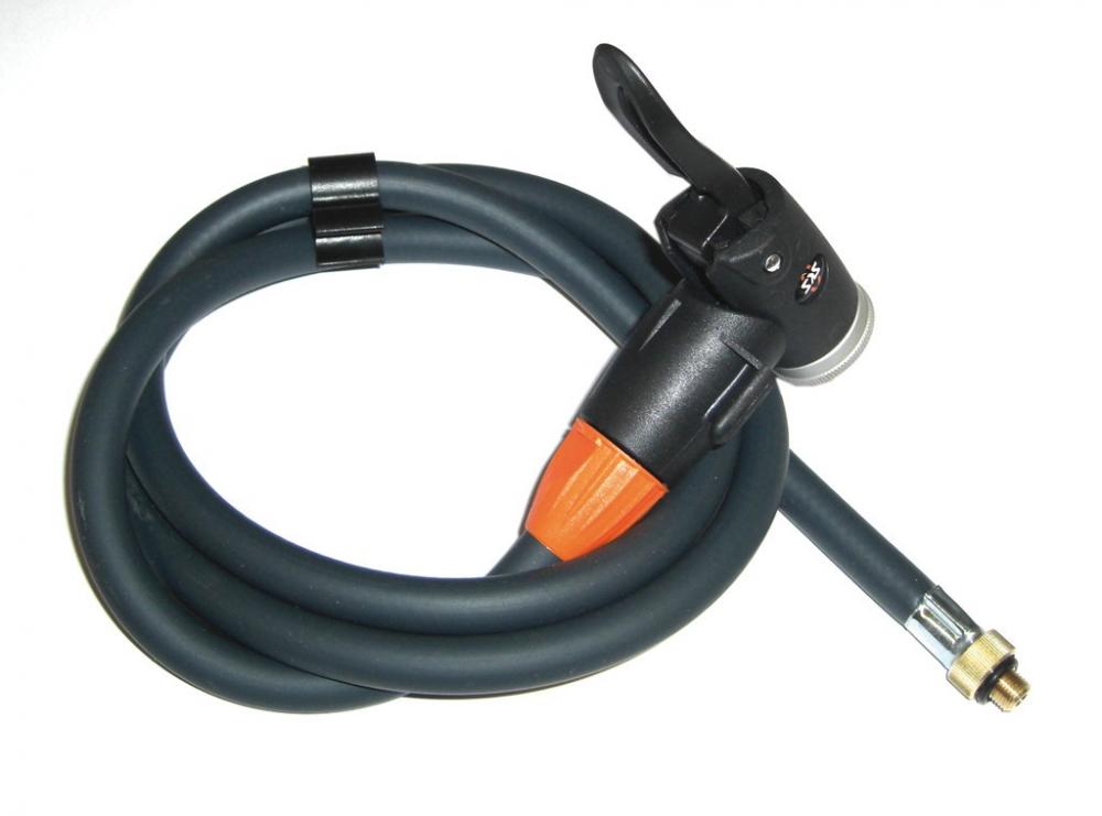 SKS Pumpenschlauch mit E.V.A.-Kopf für Rennkompressor, passend für AV/DV/SV Ventile, 125 cm lang, flexibel und robust für präzises Aufpumpen