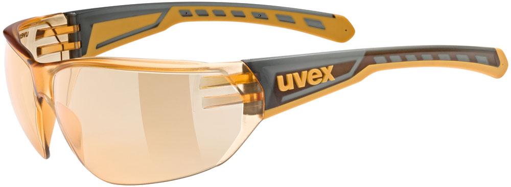 Uvex Equate Sportbrille smoke-orange mit orangefarbenen Gläsern, 100% UV-Schutz, verstellbare Softbügel und Soft-Nasenpads für optimalen Tragekomfort