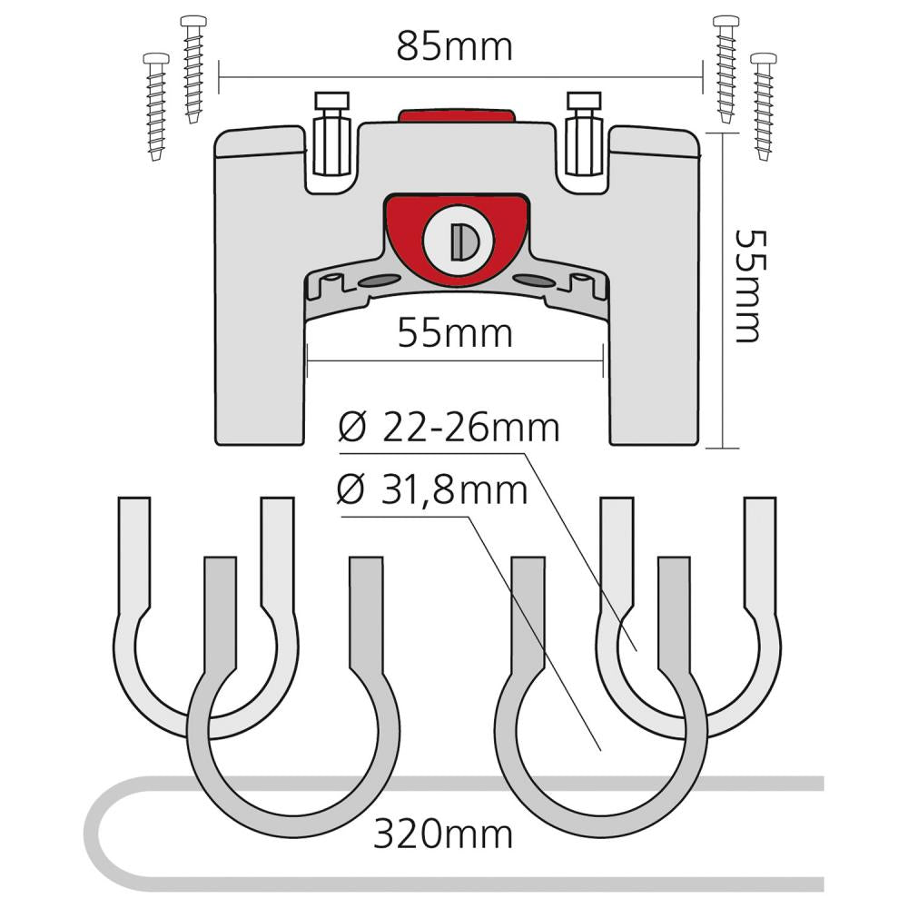 KLICKfix Lenkeradapter Universal mit Schloss 22-26/31,8 mm