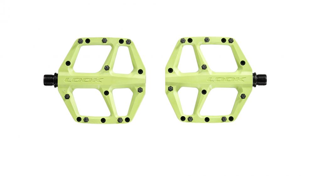 LOOK Trail Fusion Plattformpedale Lime, Composite Flat-Pedale mit 8 Pins, 107×105 mm, Chromoly-Achse