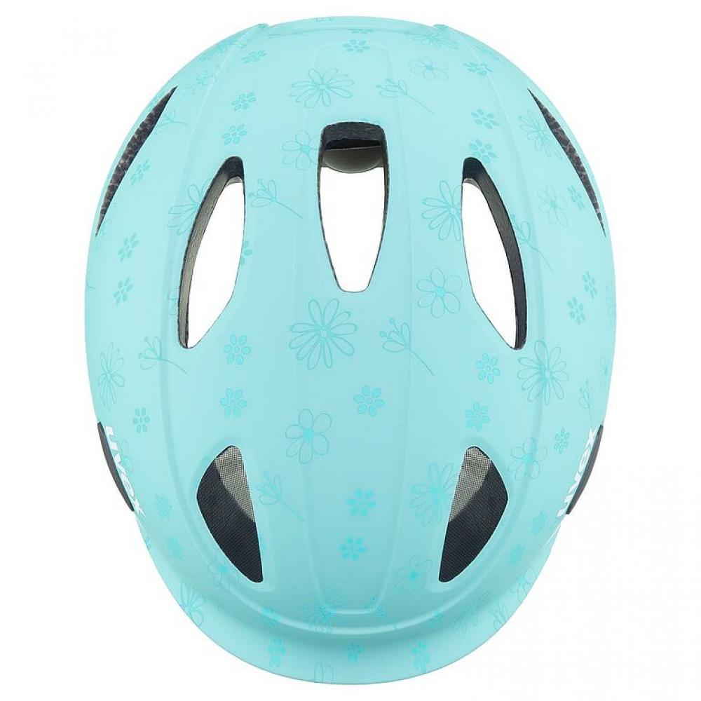 uvex Oyo Style Kinder-Fahrradhelm, leicht, individuelle Größenanpassung, erweiterbar mit LED-Licht, flowers cyan matt, 45-50 cm, hoher Stirn- und Schläfenschutz, optimale Belüftung