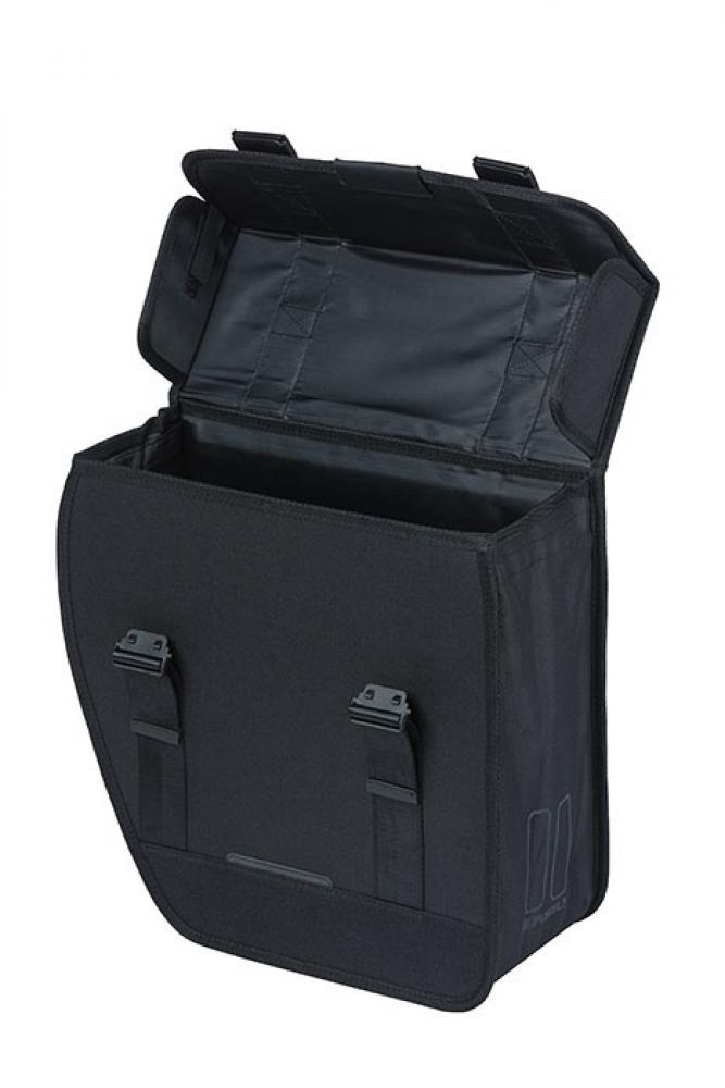 Schwarze Basil Tour Single Fahrrad-Gepäcktasche (14l) offen, wasserabweisend, 34x14x34cm, für Pendler & Touren.