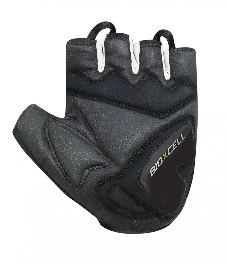 CHIBA BioXCell Lady Radhandschuh mit BioXCell Gelpolsterung, Ansicht der schwarzen Handinnenfläche mit Logo.