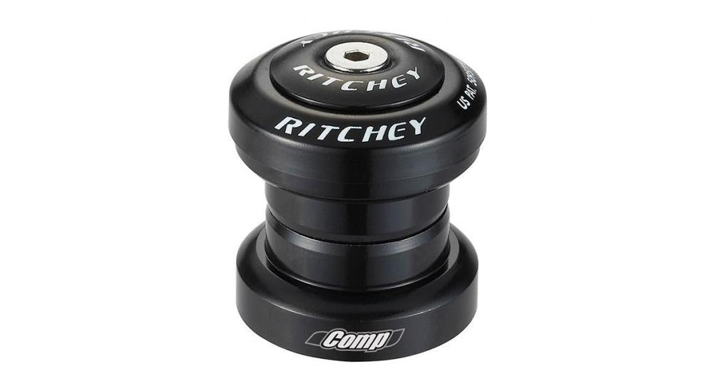 Ritchey Steuersatz 1 1/8 Zoll EC34/28.6 EC34/30 in Schwarz, Nahaufnahme eines Fahrrad-Lenkkopflagers.