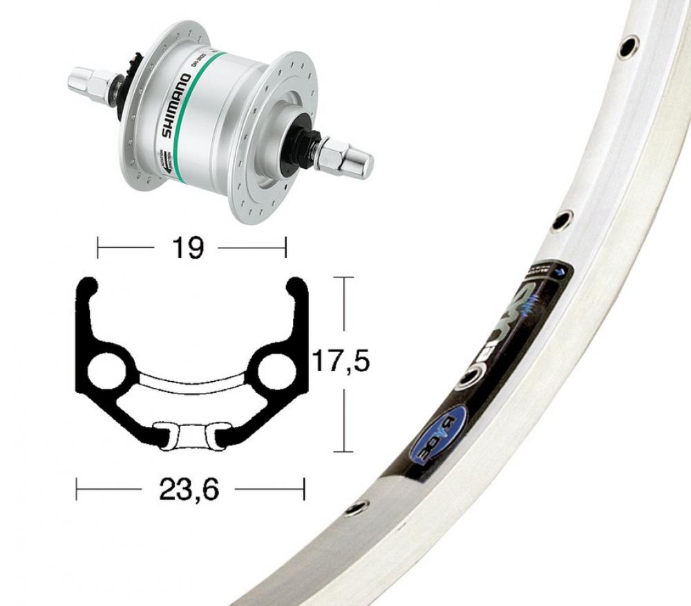 Bike-Parts Laufrad Vorderrad 28x1.75 Nabendynamo DH-C3003 silber Festachse 36-Loch Ryde Zac 19 silber Nirosta-Speichen