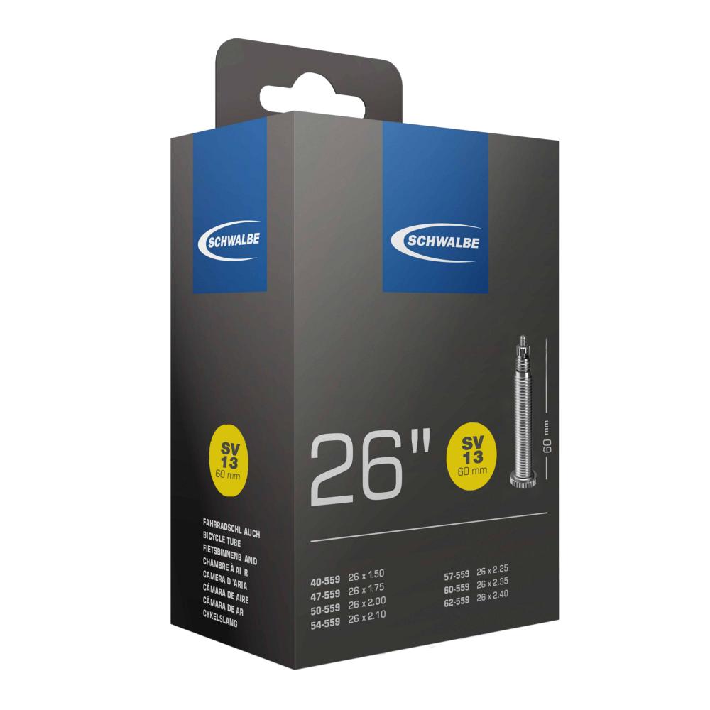 Schwalbe Fahrradschlauch SV13, 26 Zoll, 60mm SV-Ventil, für 40-62/559 Reifen. Zuverlässig.