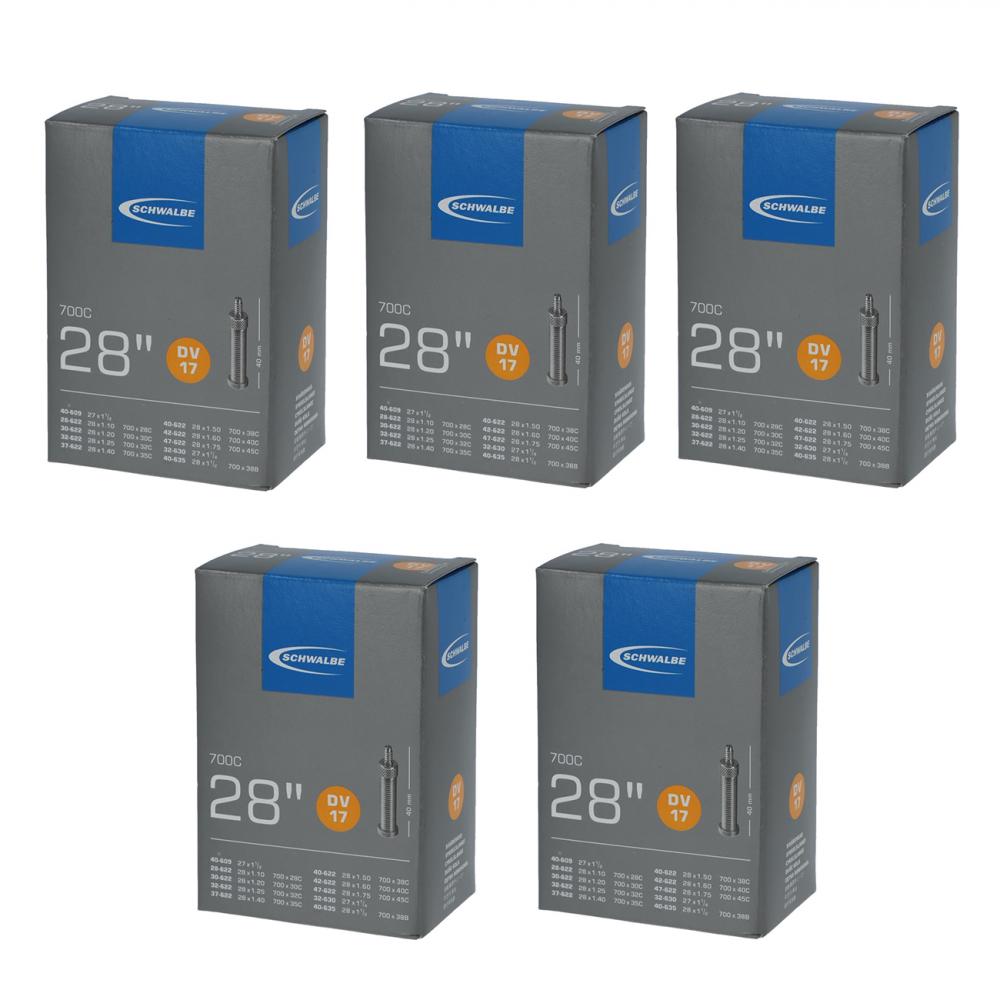 5er Set Schwalbe DV17 Fahrradschläuche 28 Zoll 28/47-622/635 mit Dunlop-Ventil