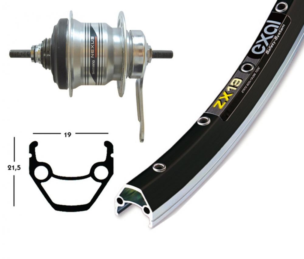 Bike-Parts Laufrad|Hinterrad 28x1.75 Zoll mit Rücktrittbremse Shimano 7-Gang silber 36-Loch Exal ZX 19 schwarz| silber Nirosta-Speichen