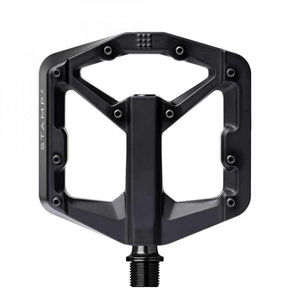 Crankbrothers Stamp 2 Large schwarze Aluminium Plattformpedale mit 10 Pins für Trail und Enduro.