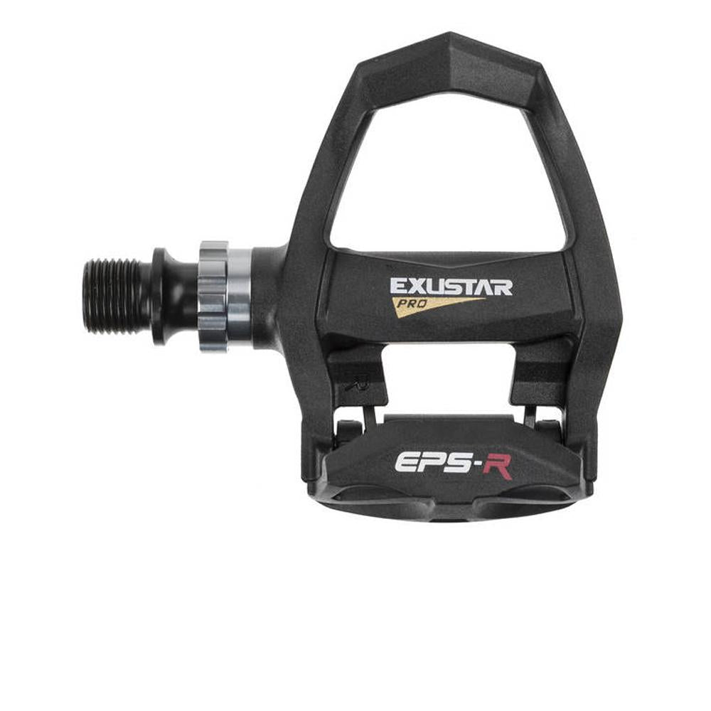 Schwarzes Exustar Race E-PR200 Look Keo-kompatibles Fahrradpedal mit Schuhplatten.