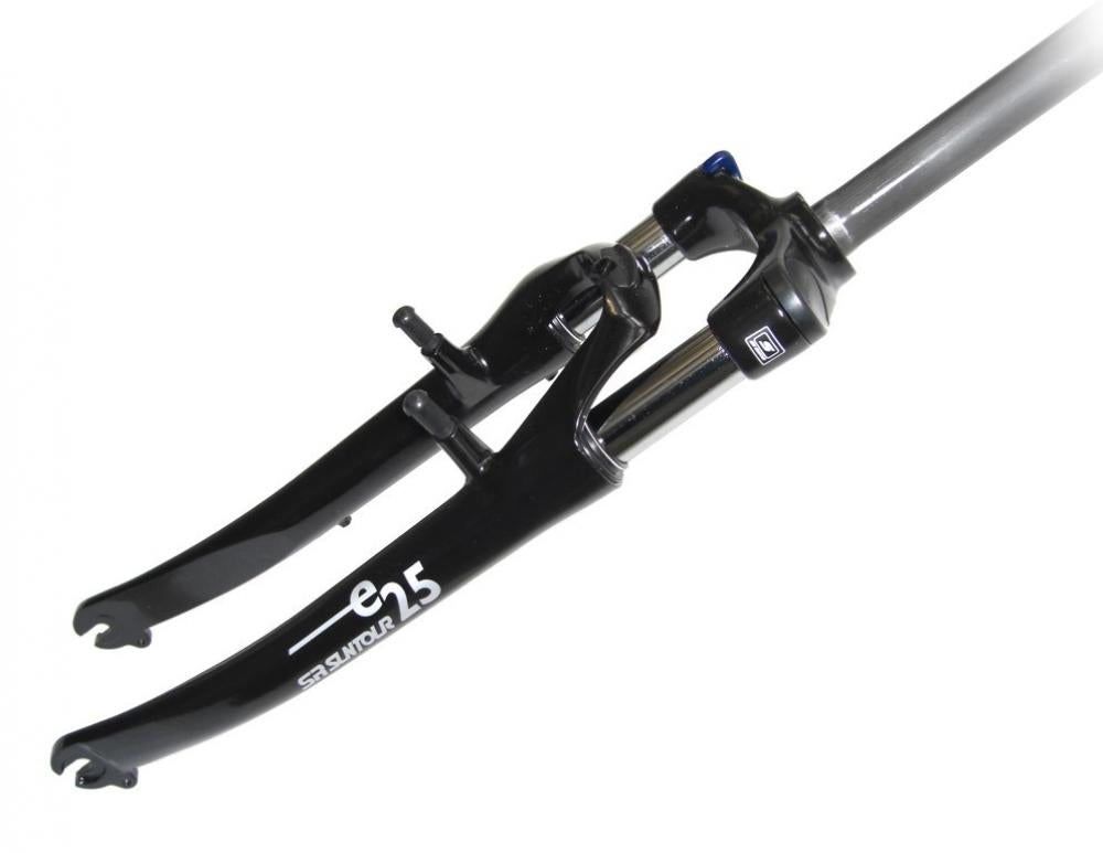 SR Suntour E25 Federgabel schwarz, 28 Zoll / 700C, mit V-Brake Aufnahme und Lockout-Funktion.