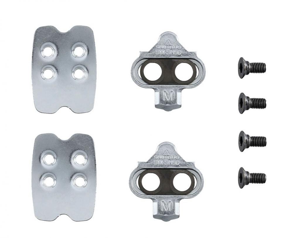Shimano SM-SH56 SPD Schuhplatten mit Gegenplatten und Schrauben für leichtes Ein- und Ausklicken am Fahrrad.