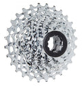 Silberne SRAM PG-1130 11-fach 11-28 Zähne Rennrad Kassette mit schwarzem Verschlussring.