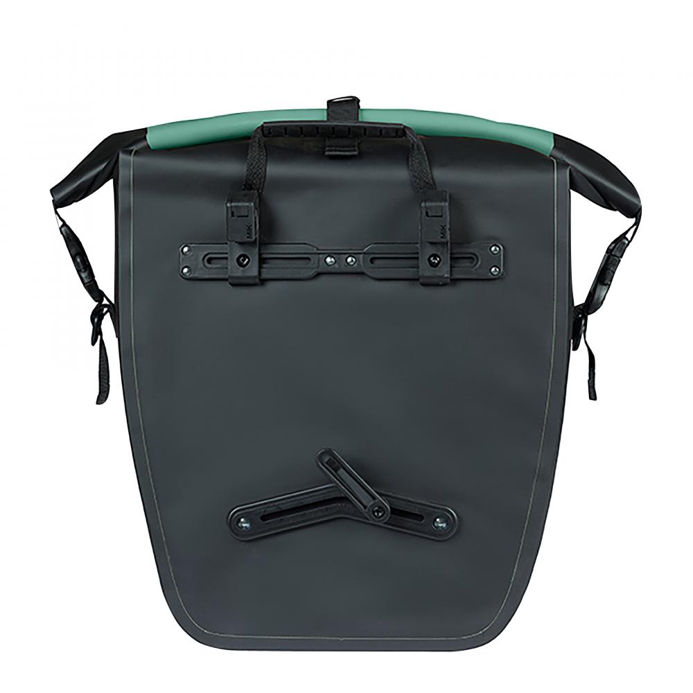 Basil Einzeltasche Rivo L silbergrün/schwarz 25-31L - wasserdichte Fahrradtasche mit MIK Hooks, praktische Fächer, abnehmbar