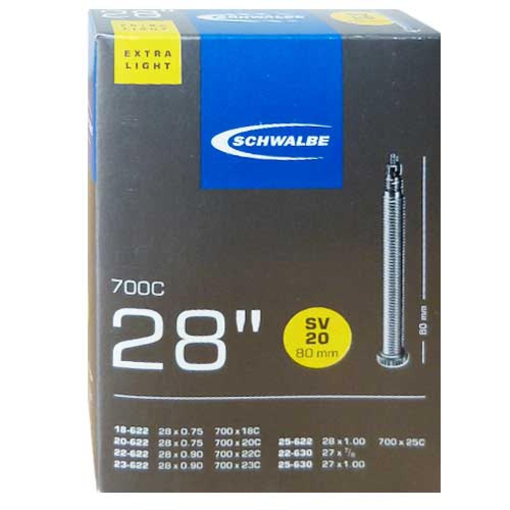 Schwalbe SV20 extra leichter Fahrradschlauch 28 Zoll (700C) mit 80mm SV Ventil.