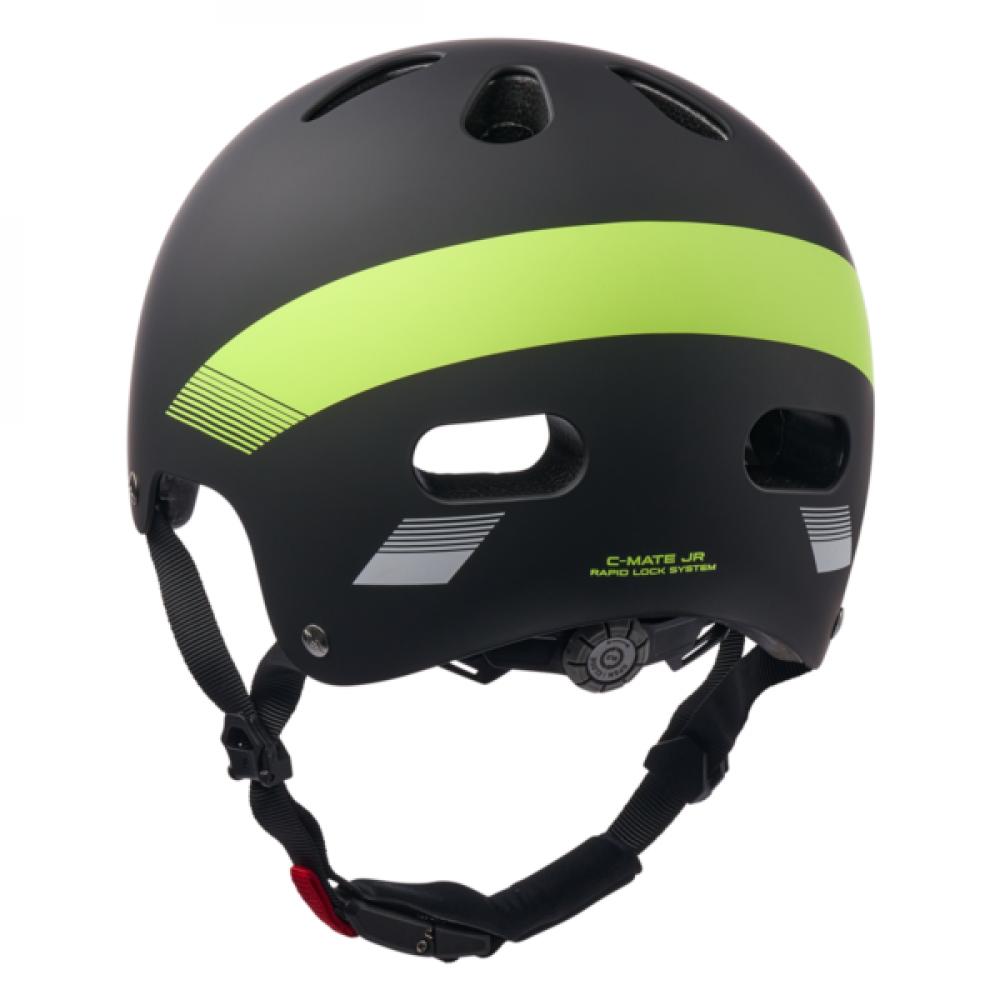 Cratoni C-Mate Jr. Kinder-Fahrradhelm, schwarz-lime matt, Größe S/M (54-58 cm), ABS-Hartschale, 10 Belüftungsöffnungen, erweiterter Schläfen- und Hinterkopfschutz