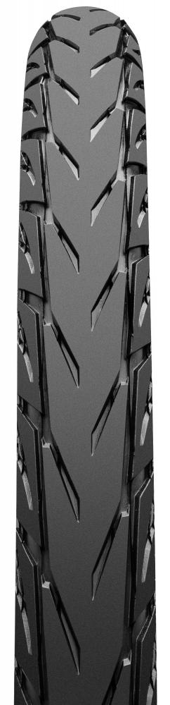 Profilansicht des schwarzen Continental Contact Plus City E-Bike Reifens Reflex E-50, Pannenschutz, geringer Rollwiderstand.