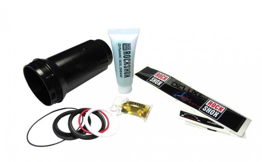 RockShox Solo-Air Luftkammer schwarz für Deluxe/Super Deluxe Dämpfer mit Dichtungskit, Schmiermittel und Aufklebern.
