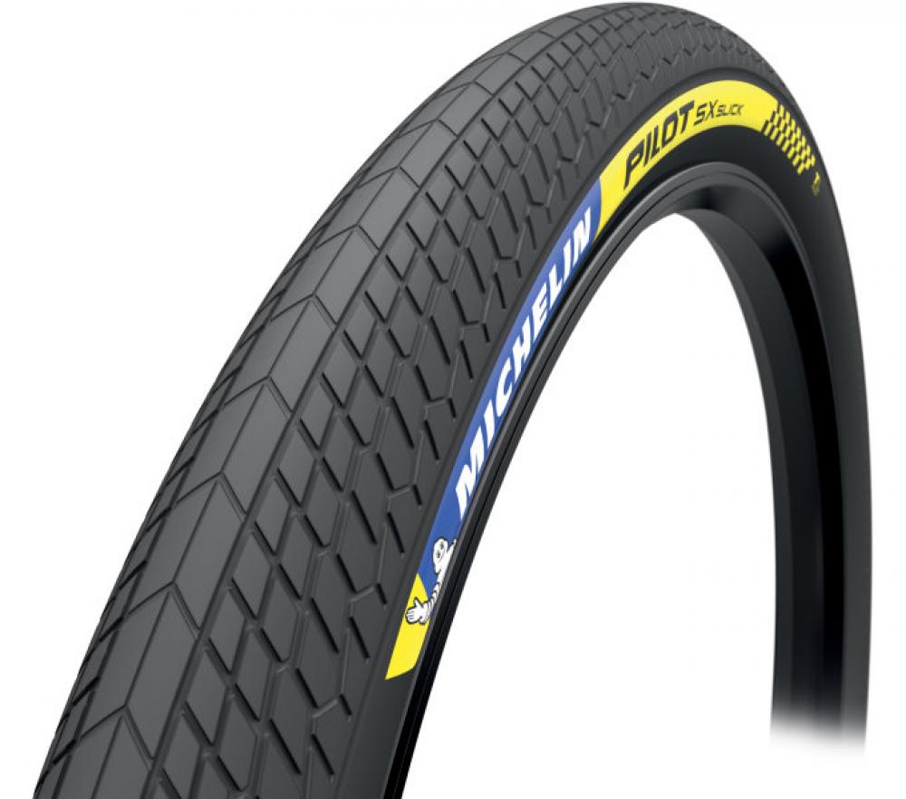 Michelin Pilot SX Slick Fahrradreifen 20x1.70 (44-406) schwarz TLR faltbar mit blau-gelbem Logo.
