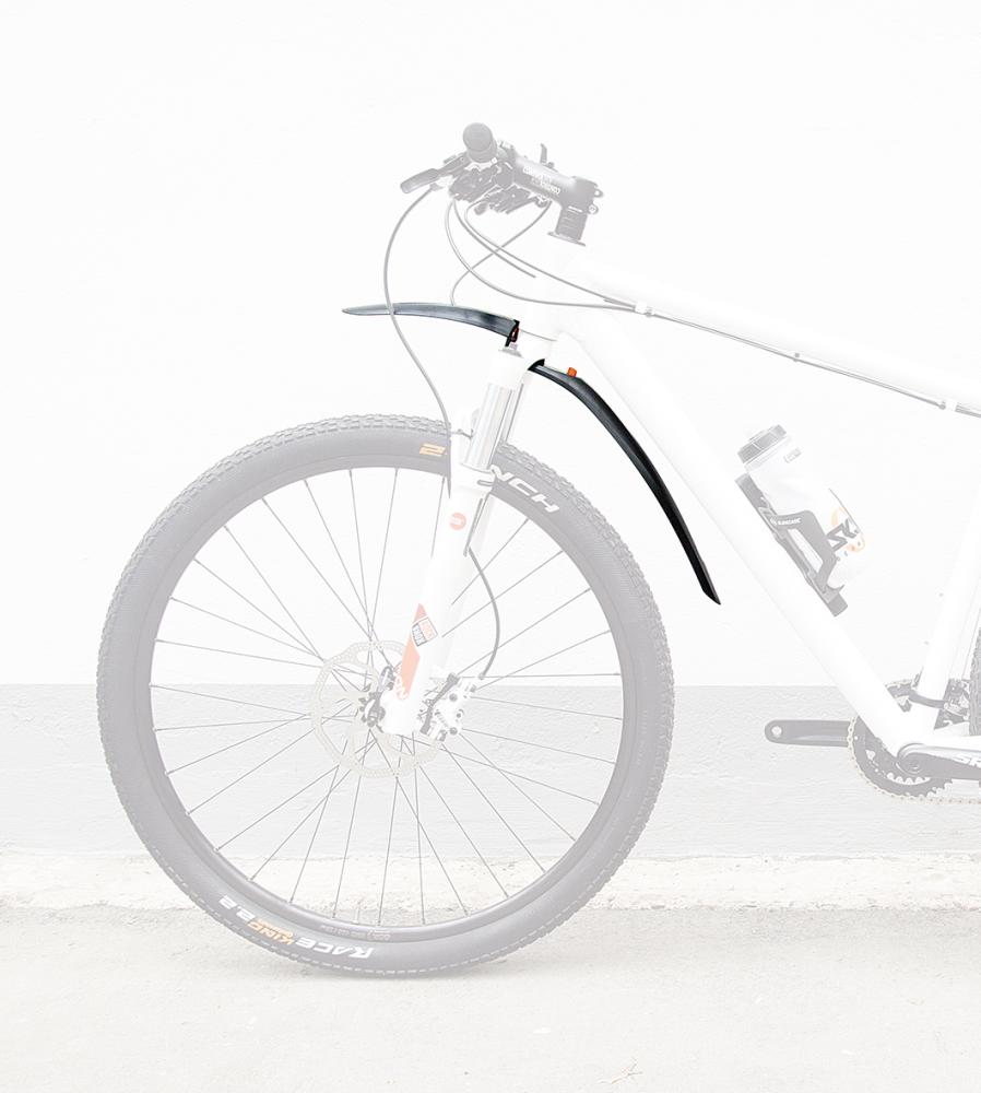 SKS Shockboard 26" MTB Schutzblech vorne, ultraleicht, bruchsicher, Quick-Release an Federgabel montiert.