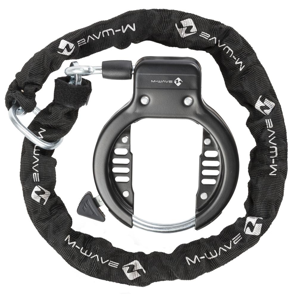 M-WAVE Ringchain Rahmenschloss mit 1500 mm Kette, Schlüssel und 63 mm Öffnung für Fahrräder.