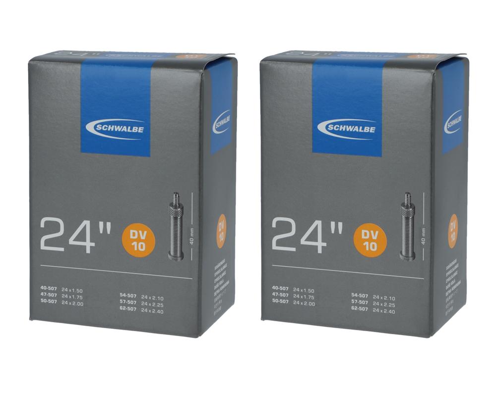 2x Schwalbe Fahrradschlauch DV10 24" (40/62-507), Dunlopventil 40 mm, für Reifenbreite 1,5"-2,4", hohe Lufthaltigkeit, robust und langlebig