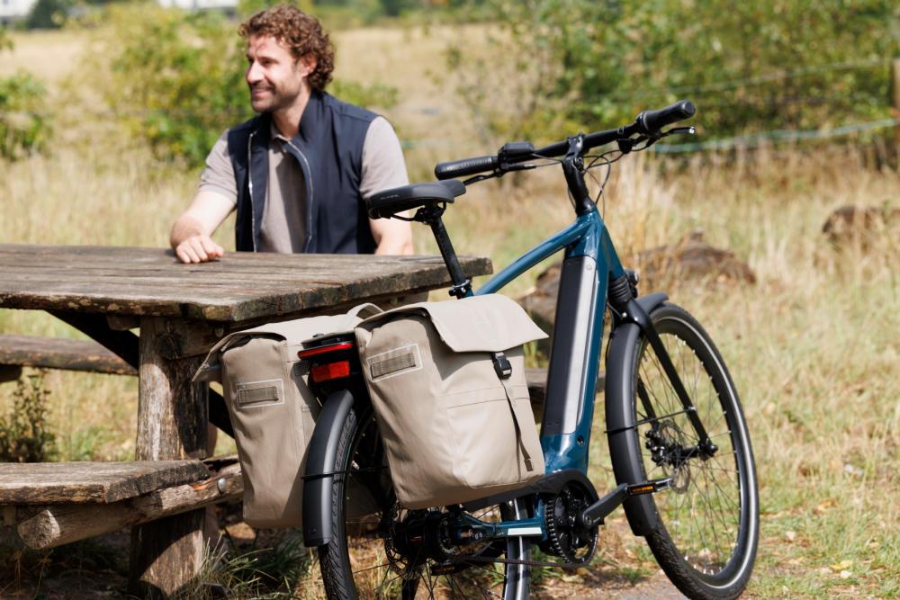 New Looxs Doppelpacktasche Leeds Double MIK 2.0 2x19L Taupe - geräumige City-Fahrradtasche