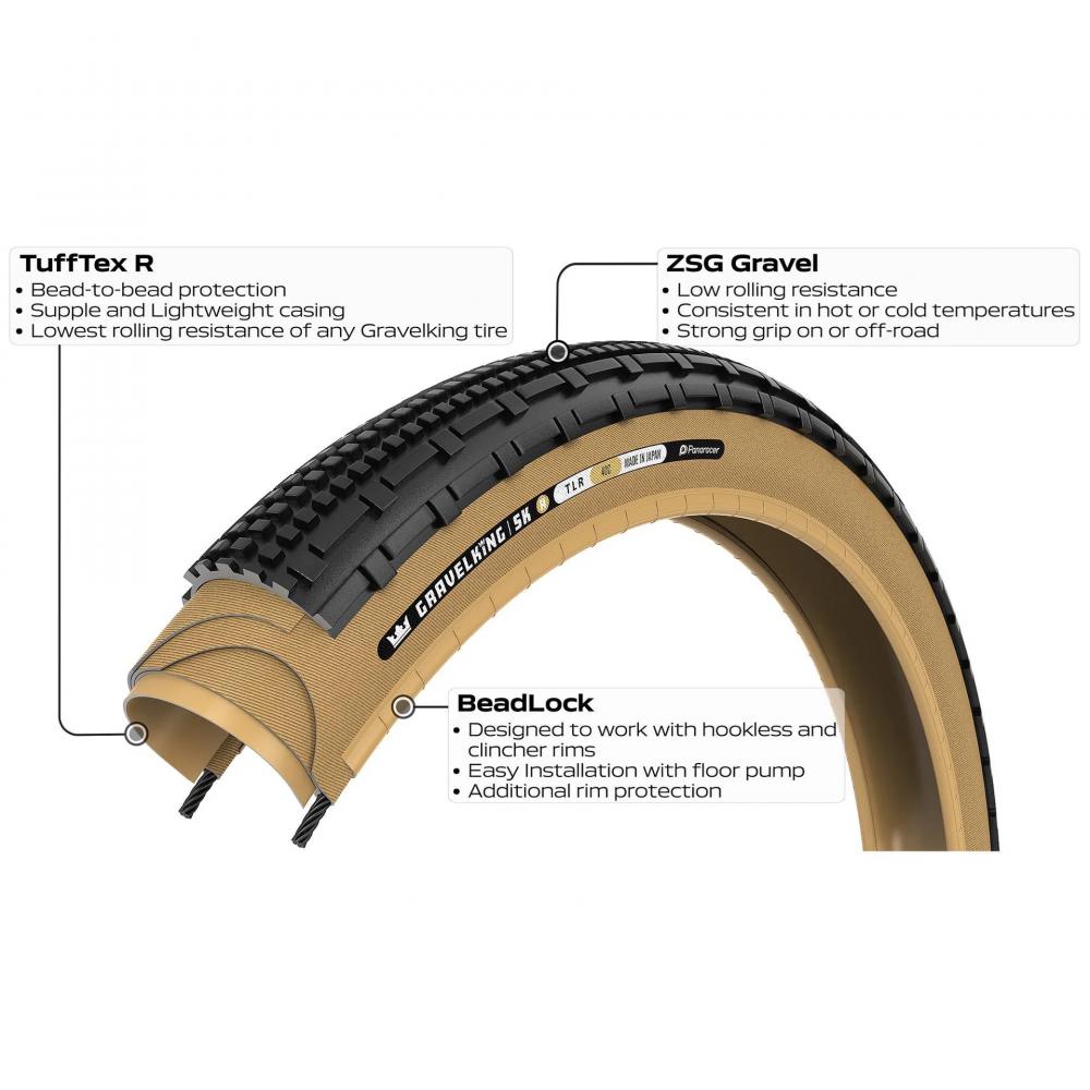 Panaracer GravelKing SK 35-622 schwarz TLR faltbar: Leichter, pannensicherer Gravel-Reifen mit ZSG-Gummimischung und TuffTex-Karkasse für optimale Traktion auf losem Untergrund