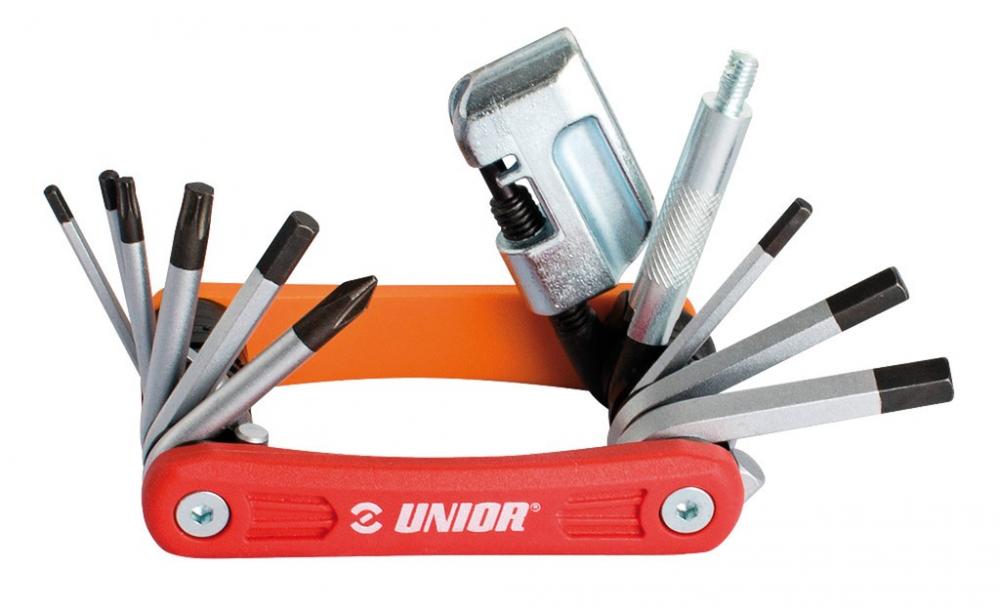 Unior Multitool Euro13 rot, 13 Funktionen Fahrradwerkzeug mit Kettennieter, Inbus- und Schraubendrehern.